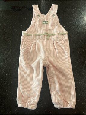 OshKosh B'gosh Pink and White Stripe Overalls with Gold Belt